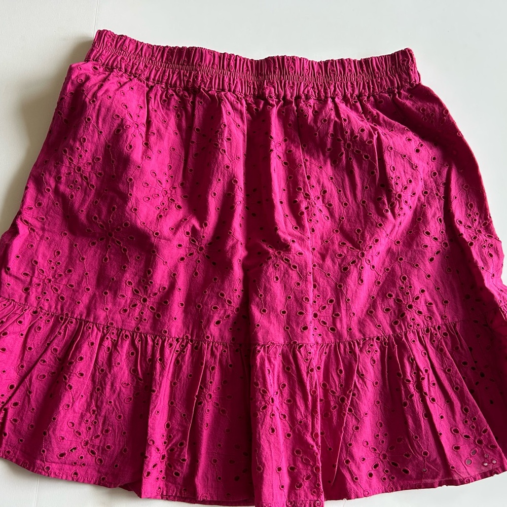 LOFT Fuchsia Eyelet Ruffle Mini Skirt - Picture 3 of 5